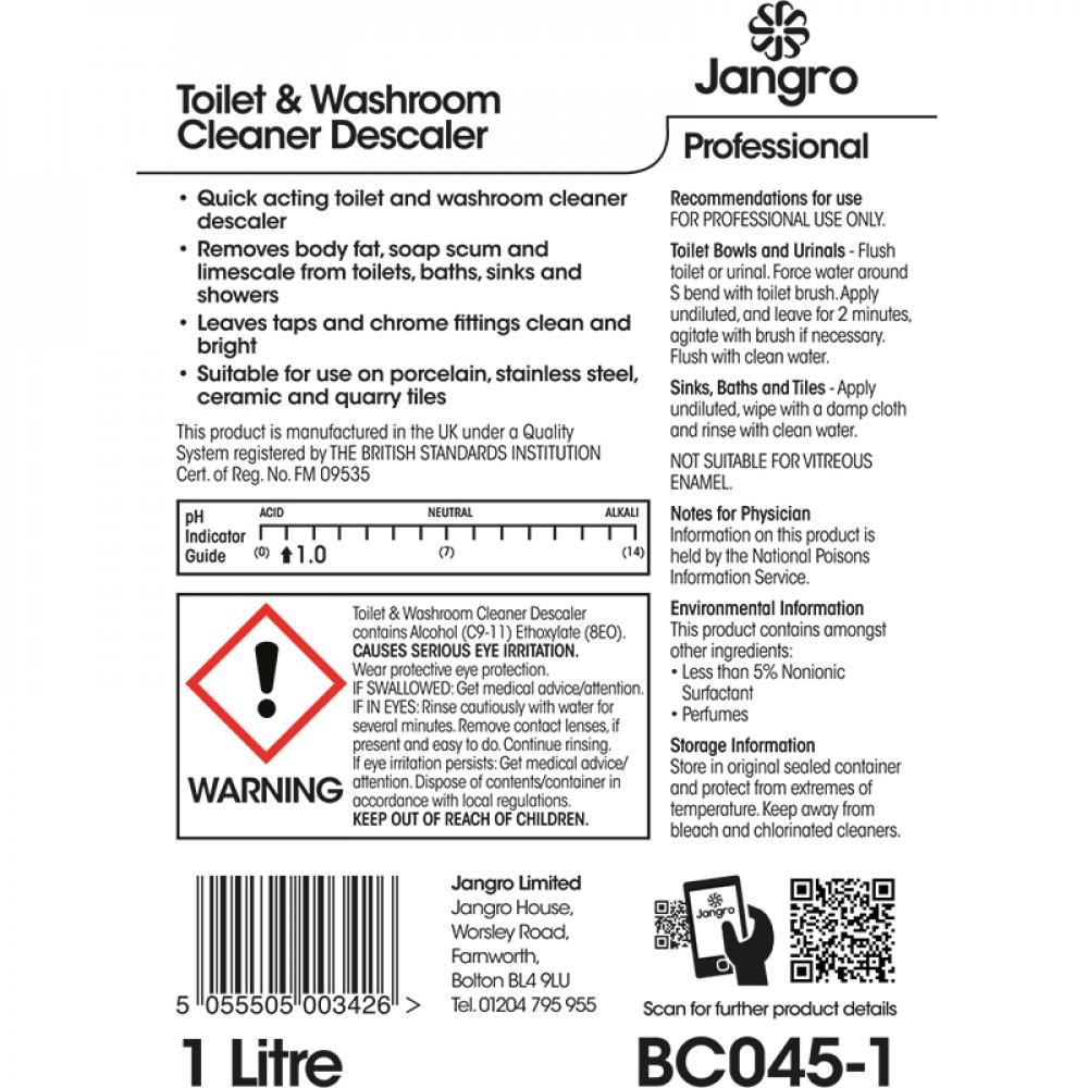 Acidic Toilet & Washroom Cleaner Descaler - 1L - Image 2
